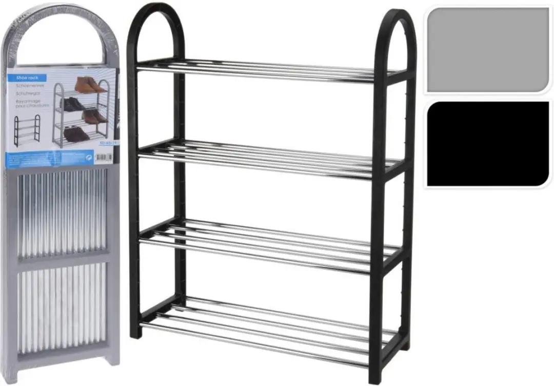 Koopman Schoenenrek 4-laags 50x65cm - 16 Paren - Zilver/Zwart