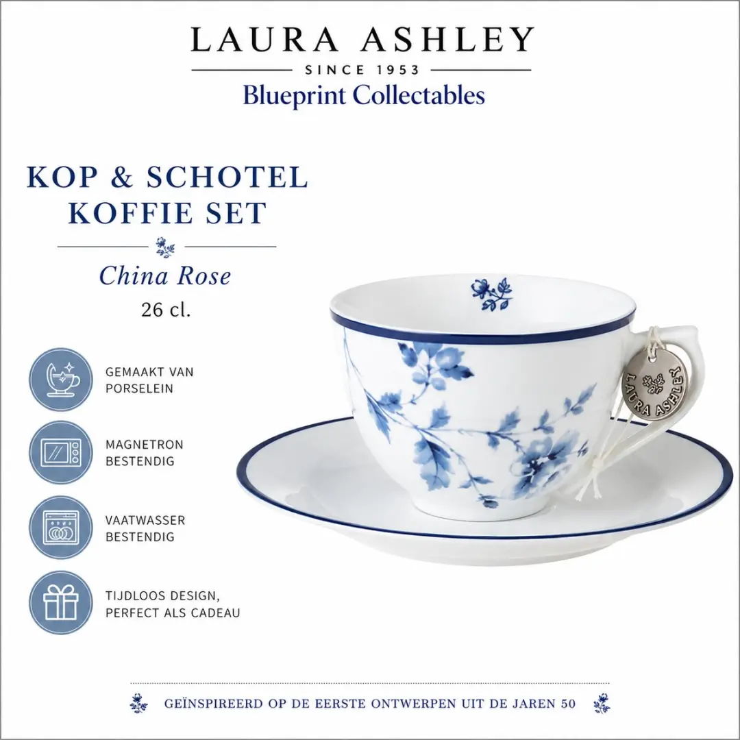 Laura Ashley Blueprint Kop & Schotel Koffieset - Porselein - 260ml