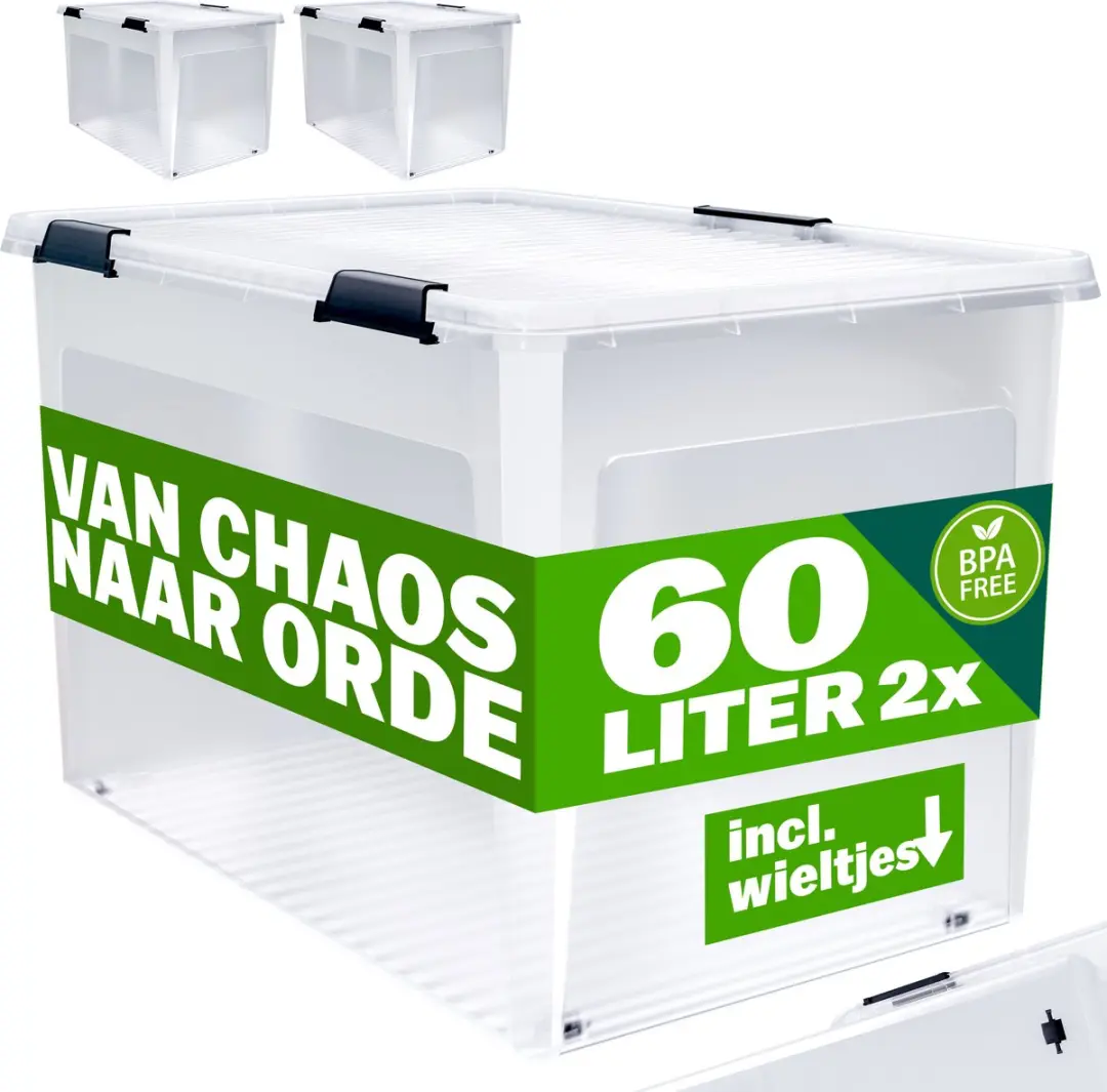 Deuba Opbergbox 60L Set - 2 Stuks - Transparant