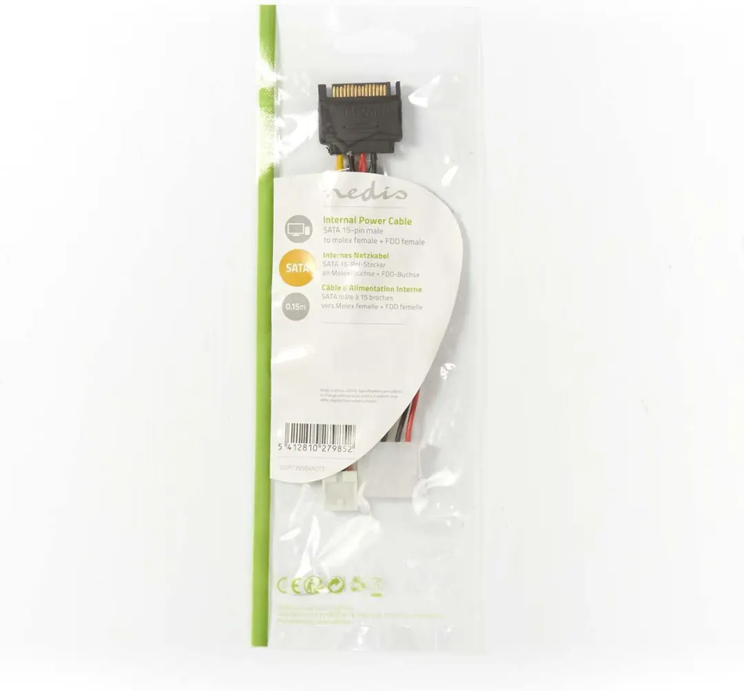 Nedis SATA 15-Pins Male Voedingskabel - 0,20m - Verguld - Multicolor - afbeelding 2 van 6