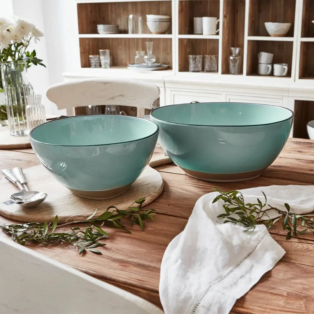 Loberon Saladekommen Biarré Turquoise - 2 Stuks - afbeelding 3 van 3