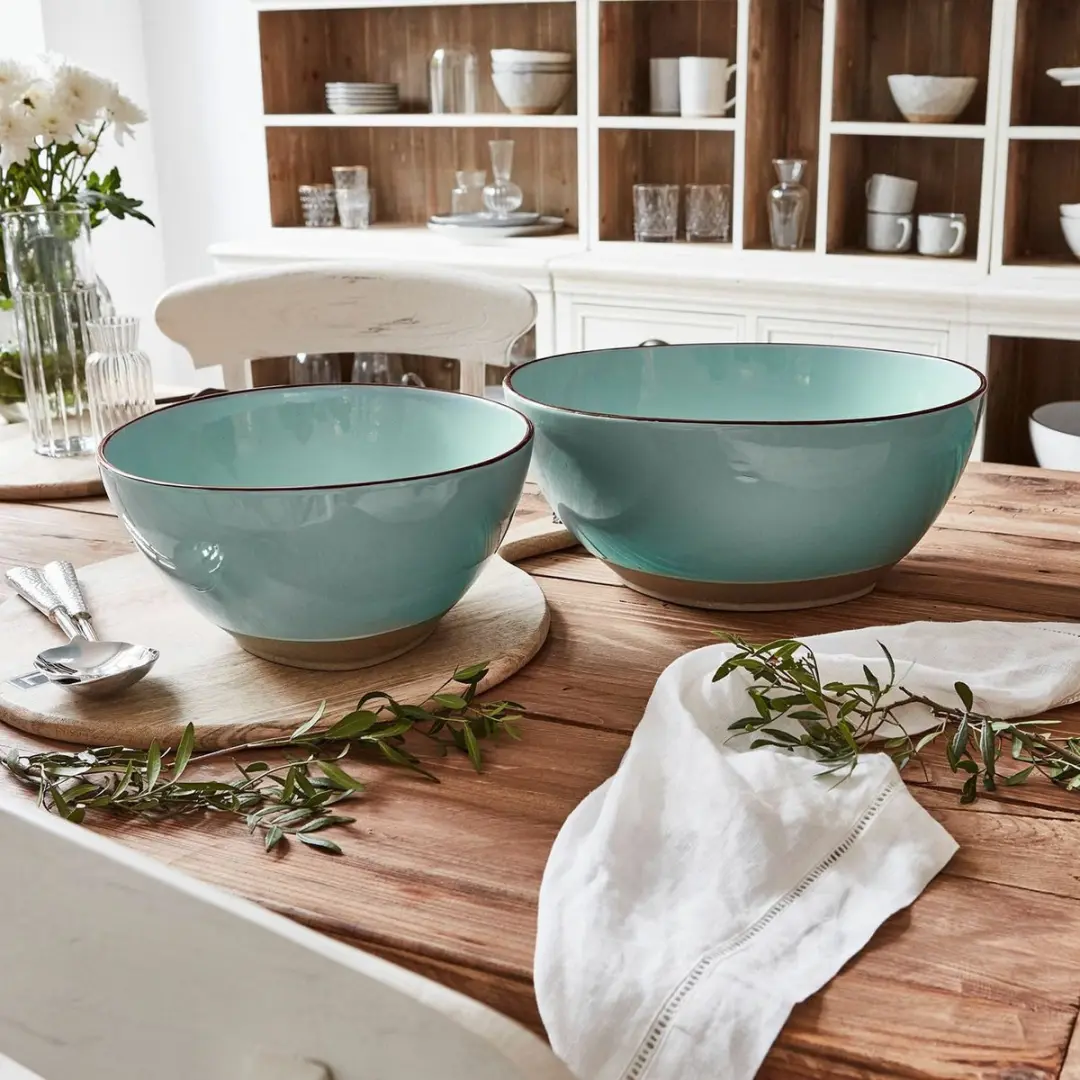 Loberon Saladekommen Biarré Turquoise - 2 Stuks - afbeelding 2 van 3