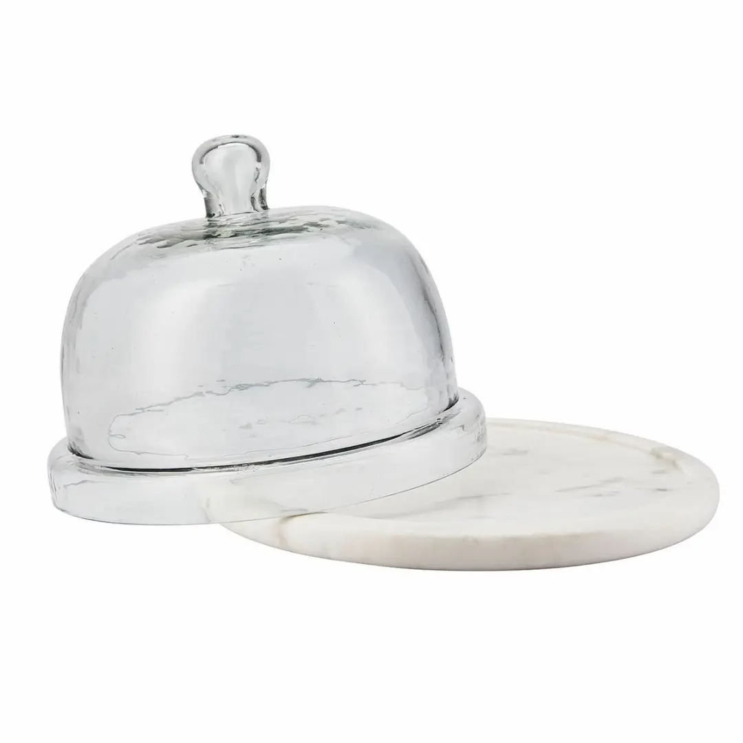 Loberon Barnsdale Glazen Stolp met Bord - 21,5cm - Heldere/witte kleur - afbeelding 3 van 6