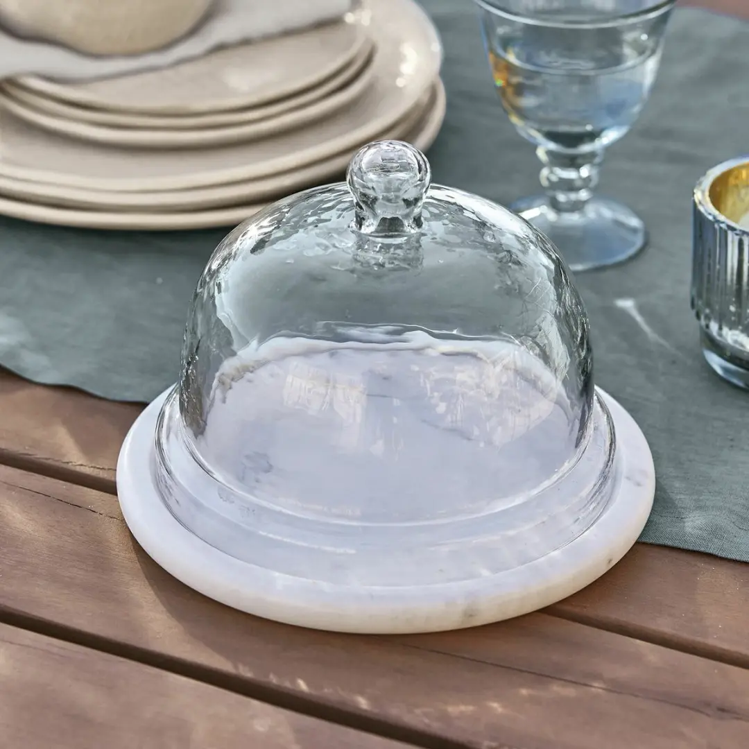 Loberon Barnsdale Glazen Stolp met Bord - 21,5cm - Heldere/witte kleur - afbeelding 6 van 6