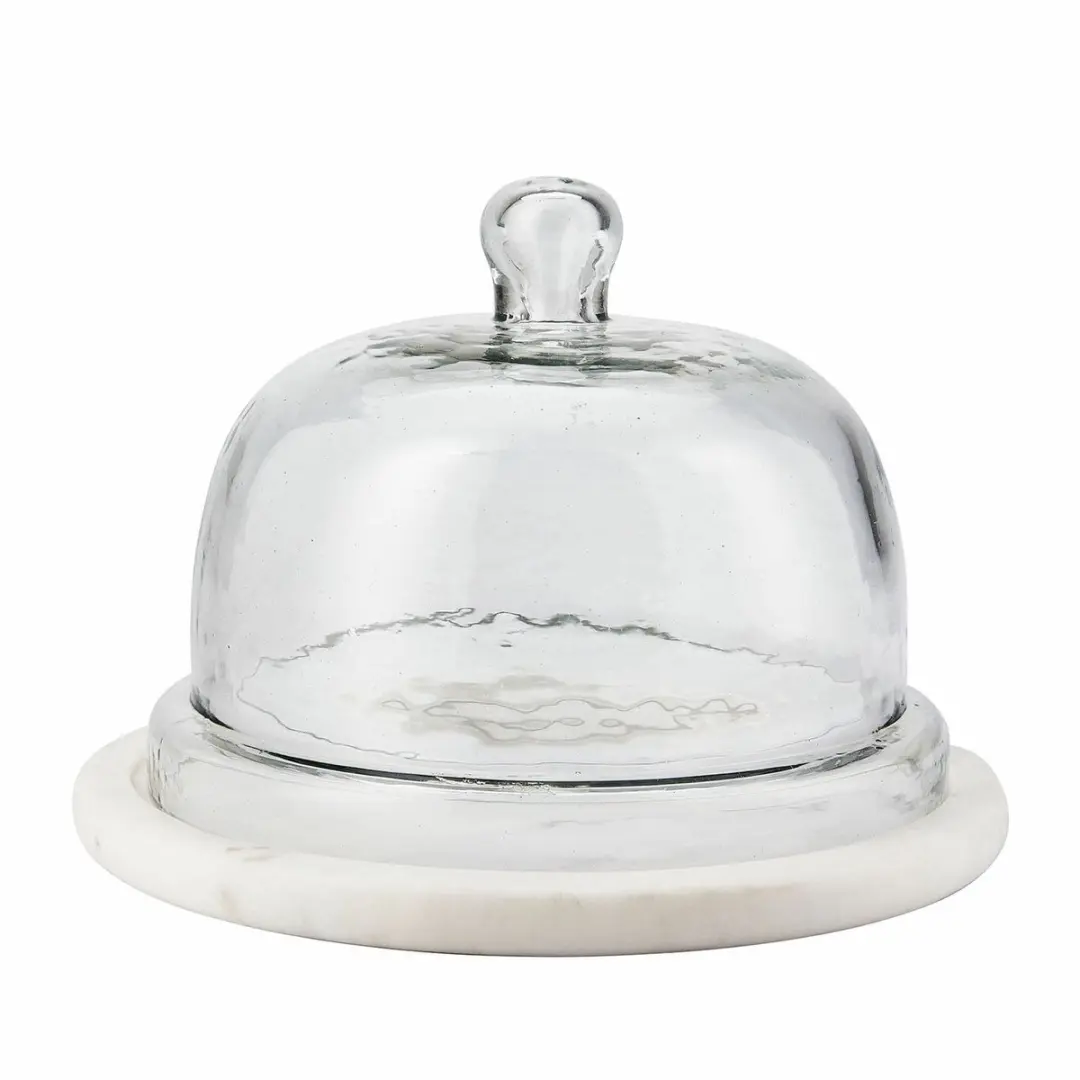 Loberon Barnsdale Glazen Stolp met Bord - 21,5cm - Heldere/witte kleur - afbeelding 5 van 6