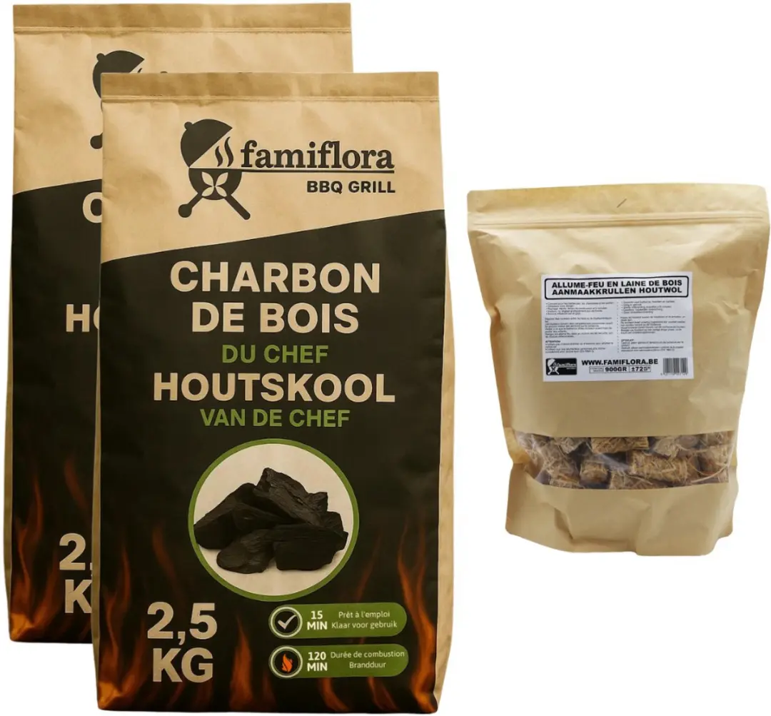 Famiflora houtskool 5KG (2x 2.5KG) voordeelverpakking