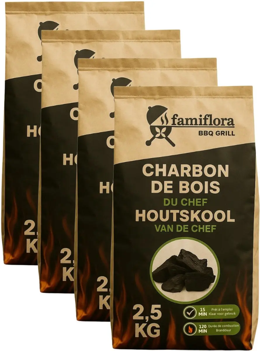 Famiflora houtskool 10KG (4x 2,5KG) voordeelverpakking