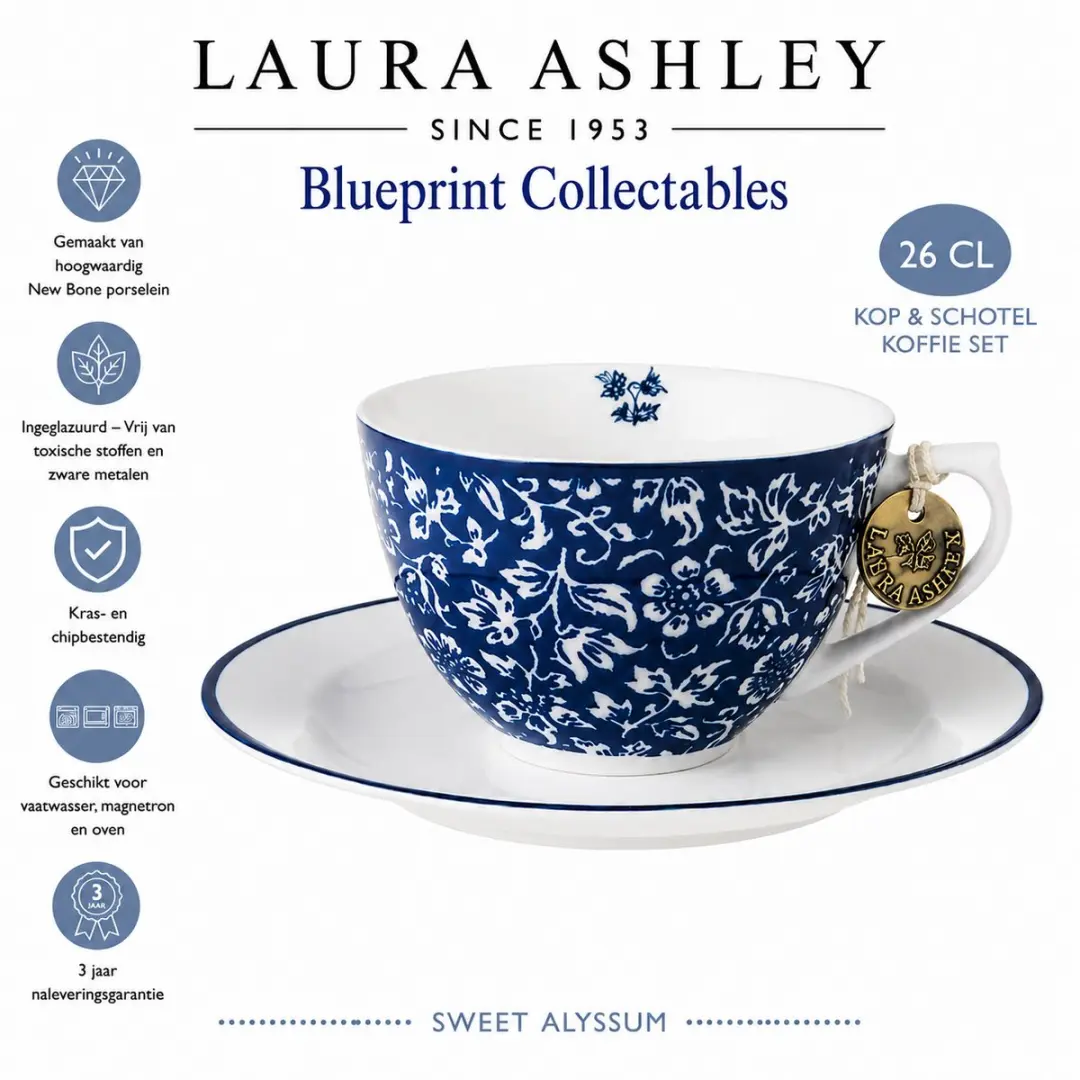 Laura Ashley Blueprint Kop & Schotel Koffieset - 260ml - Porselein