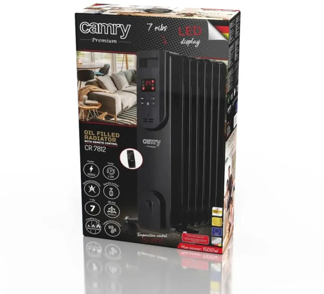 Camry CR7812 Olieradiator - 1500W - Zwart - afbeelding 3 van 6
