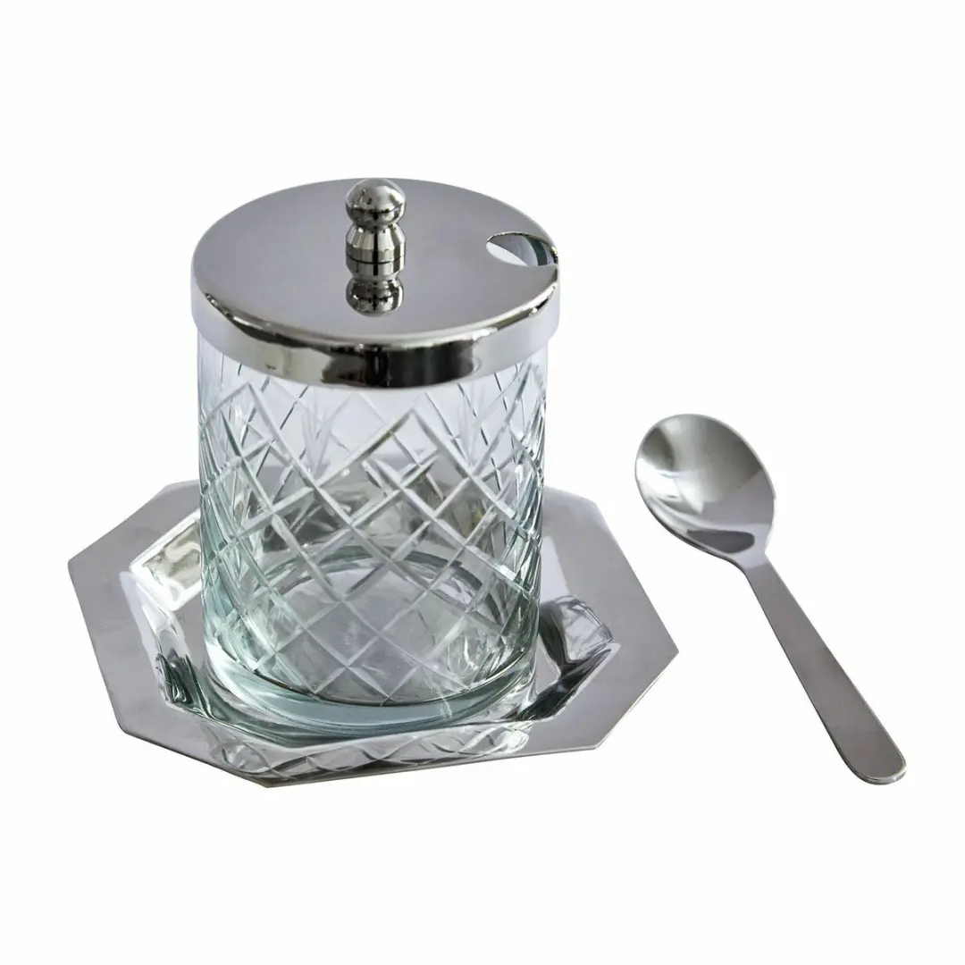 Loberon Glazen Potje Mornais - Ø9.5cm - Zilverkleurig/Heldereks - afbeelding 3 van 4