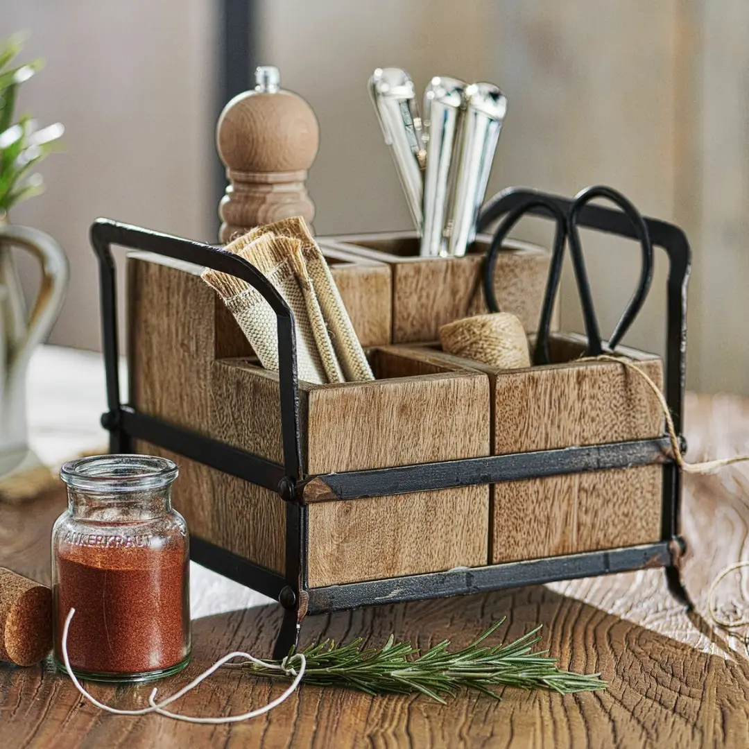 Loberon Organizer met 4 Bakjes - bruin/zwart