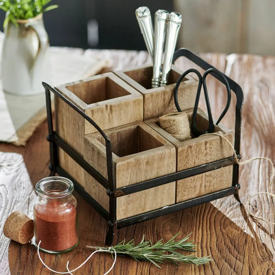 Loberon Organizer met 4 Bakjes - bruin/zwart