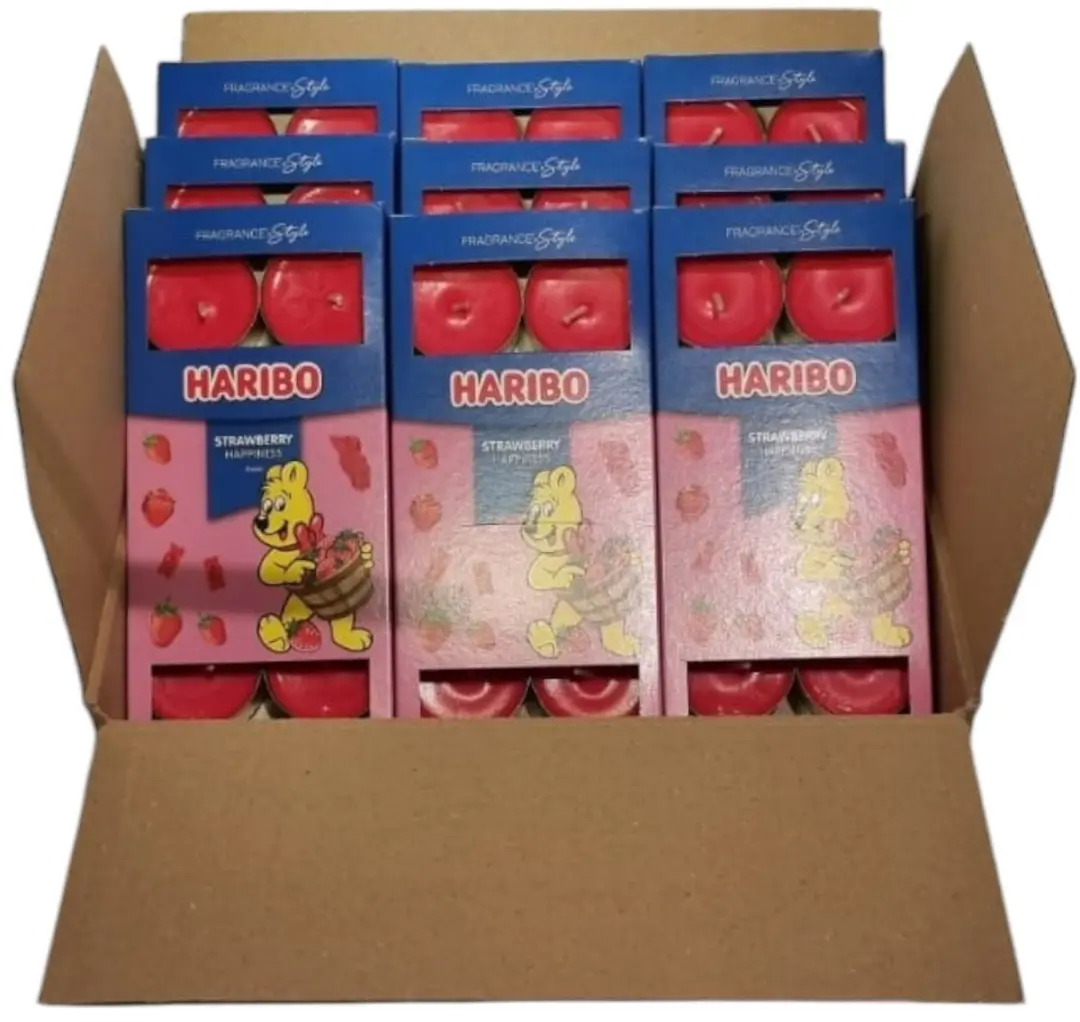 Haribo Strawberry Happiness theelicht in doos 9x set 10