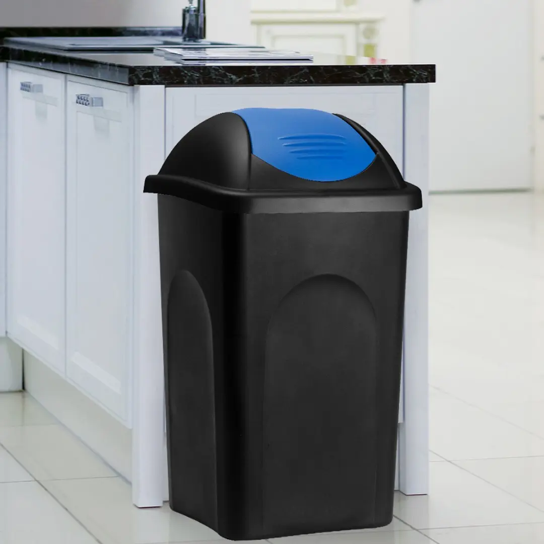 Deuba Vuilnisbak 60L Klapdeksel - Zwart/Blauw - afbeelding 2 van 4