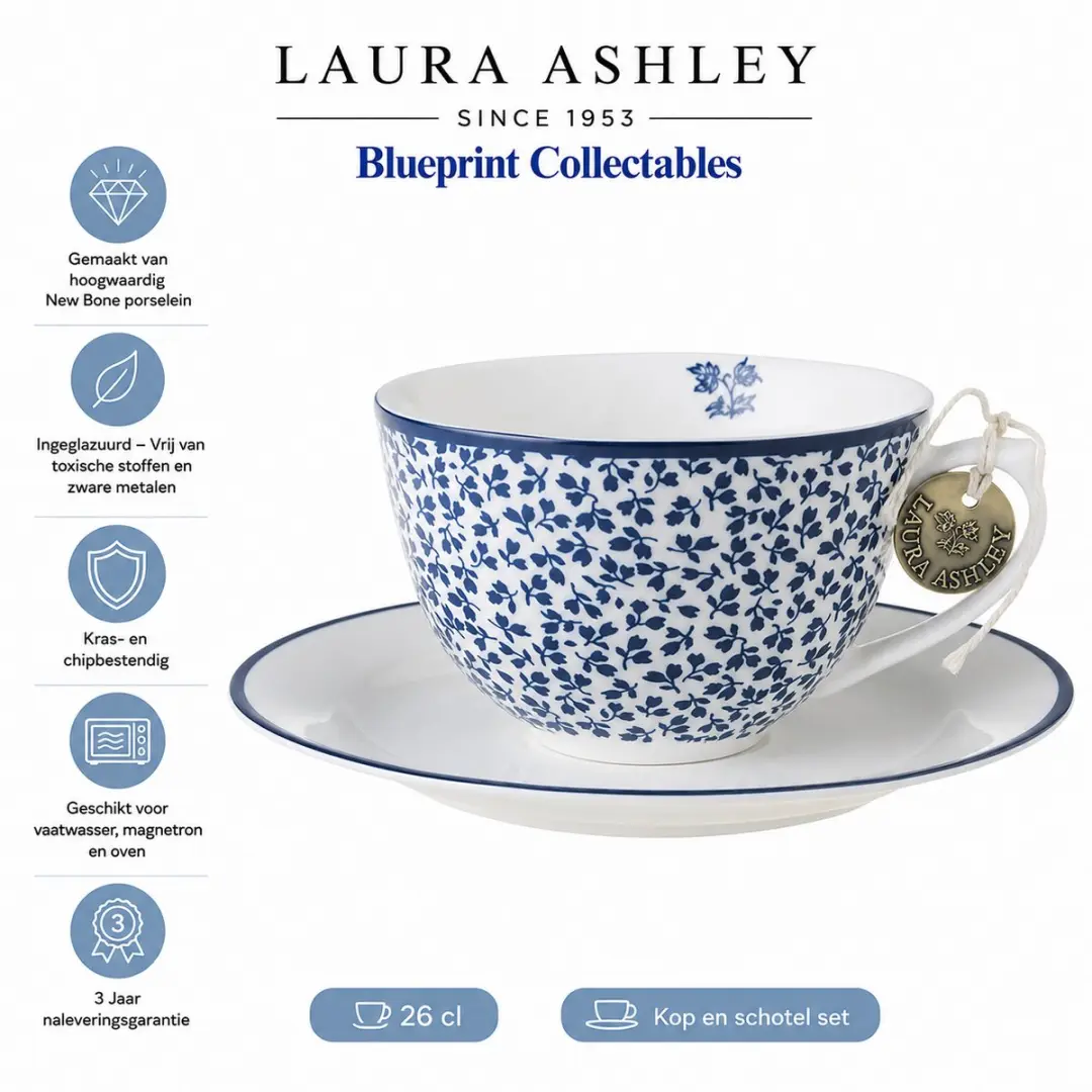 Laura Ashley Blueprint Kop & Schotel Set - Porselein - 260ml