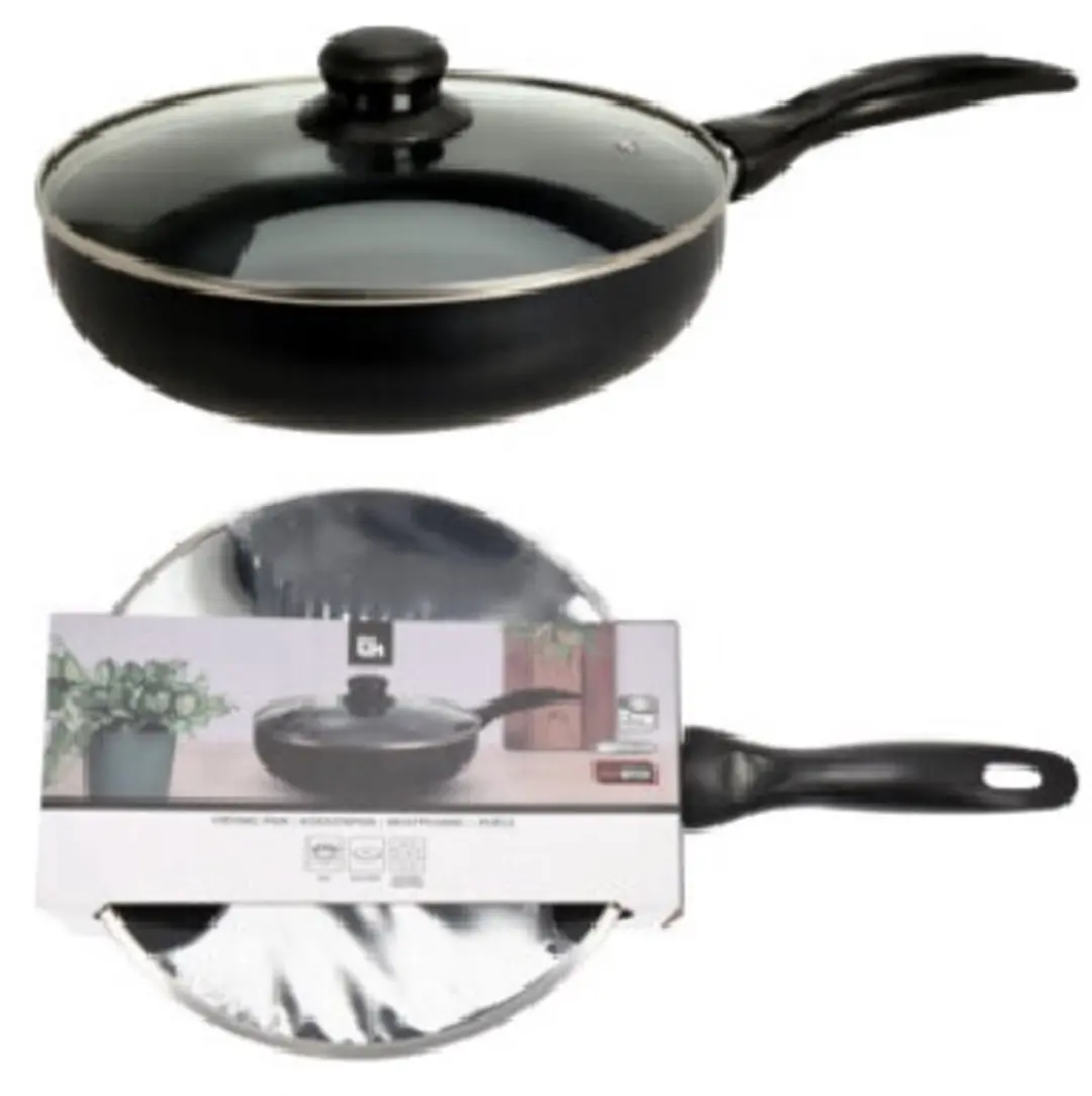 Aluminium Koekenpan 24 cm met antiaanbaklaag inclusief glazen deksel