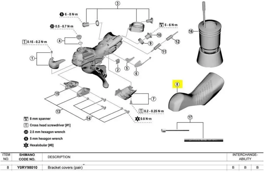 Shimano GRX ST-RX820 Remgreeprubbers - Y0RY98010 - afbeelding 3 van 4