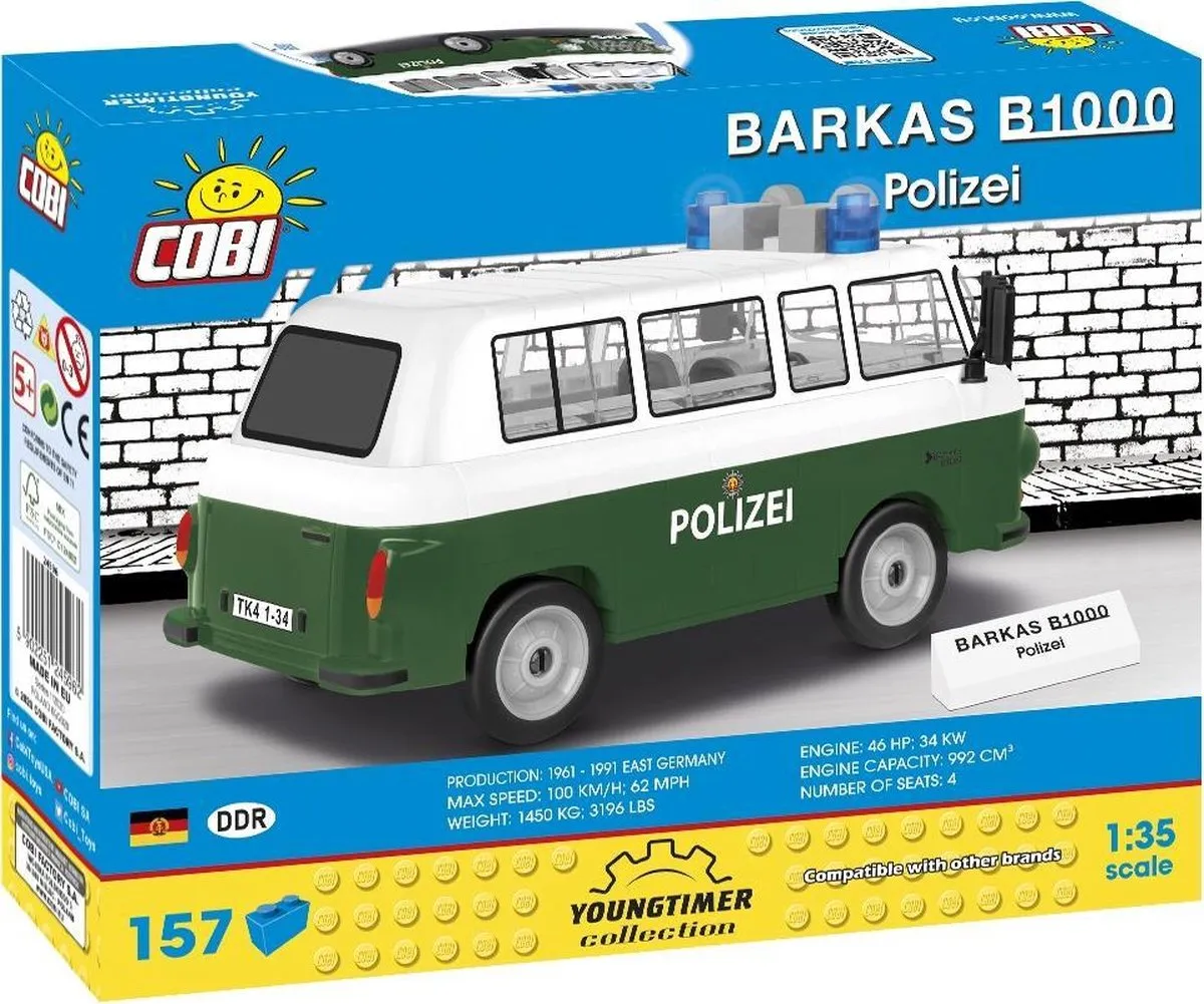Cobi Barkas B1000 Politie Bouwpakket - Politiewagen COBI-24596 - Groen/Wit