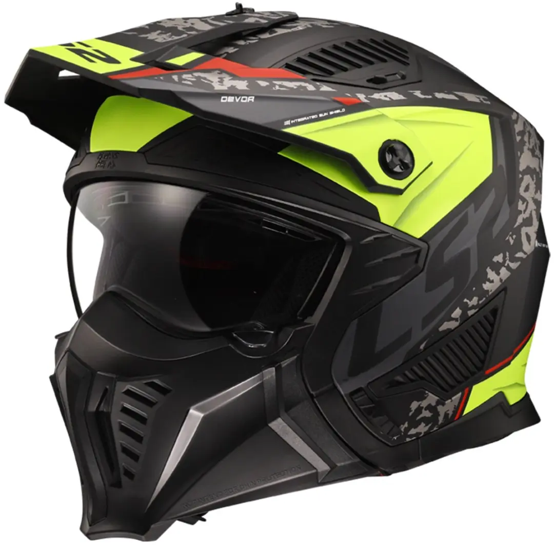 LS2 OF606 Drifter Devor Matt Black H-V Yellow Multi Helmet