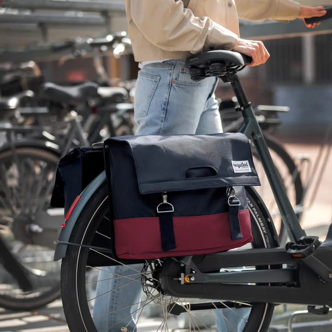 URBAN PROOF 40L Dubbele Fietstas - Bordeauxrood/Grijs - afbeelding 2 van 4