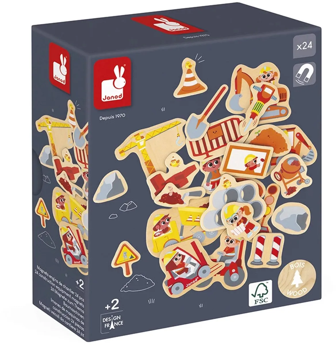 Janod Magneten Bouwmachines 24-delig - MPN 9647 - Multicolor