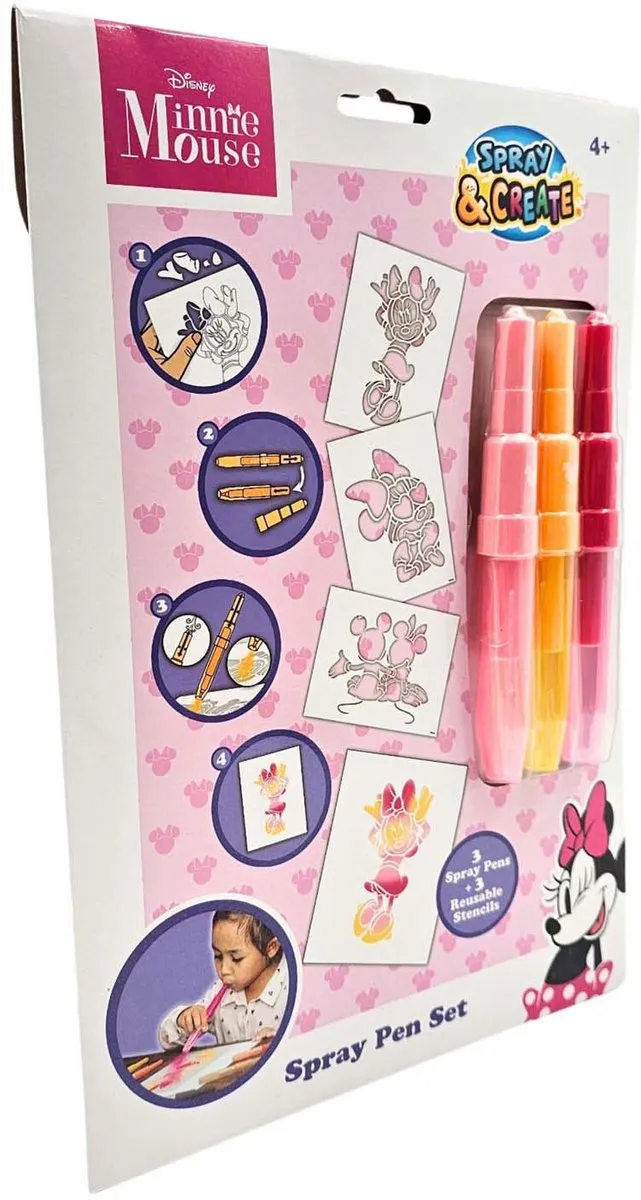 Disney Minnie Mouse Spray Pen Set - 3 Pennen + Sjablonen - Multicolor - afbeelding 2 van 2
