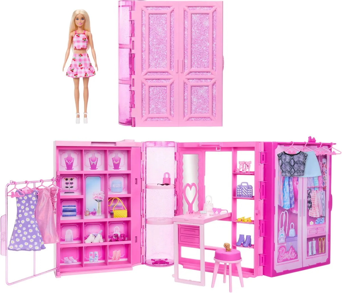 Barbie Super Kledingkast - Modepop met 25 Stuks - Roze Glitter