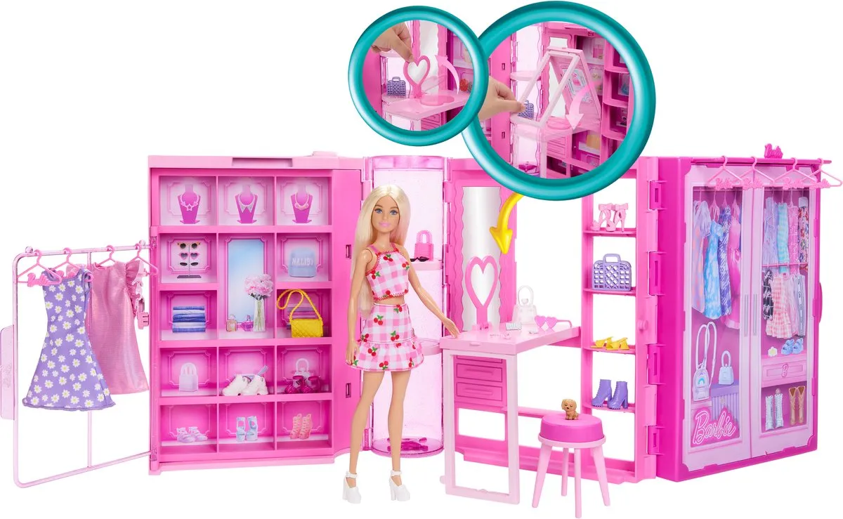 Barbie Super Kledingkast - Modepop met 25 Stuks - Roze Glitter