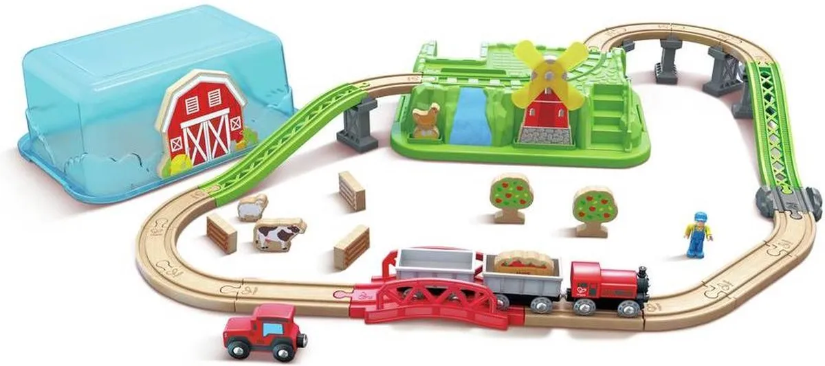 Hape Countryside Train Bucket Set E3772 - 42 Delige Speelvoertuigbaan - Meerkleurig - afbeelding 3 van 4