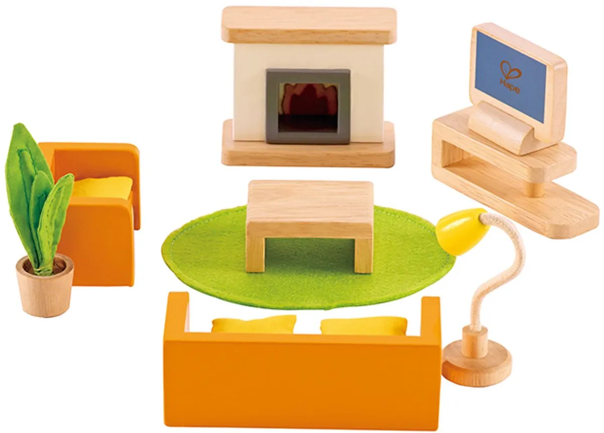 Hape Wohnzimmer Poppenhuismeubels - 7 Stuks - 1 Pop - Veelkleurig - afbeelding 7 van 8