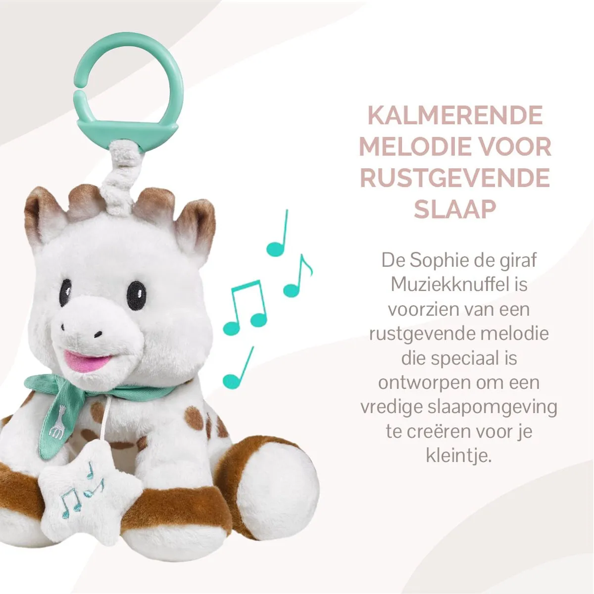 Sophie de Giraf Muziekknuffel - Pluche - 27x11x23cm - Wit/Bruin/Turquoise