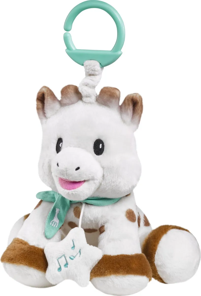 Sophie de Giraf Muziekknuffel - Pluche - 27x11x23cm - Wit/Bruin/Turquoise