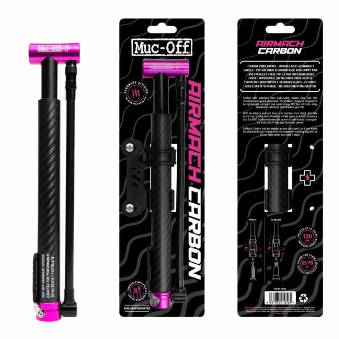 Muc-Off AirMach Carbon Fietspomp - 132g - Presta/Schrader - Zwart