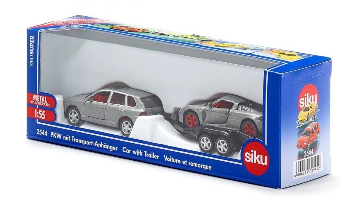 SIKU 2544 Porsche Macan met Transportaanhanger Gumpert Apollo 1:55 - Zilver/Groen