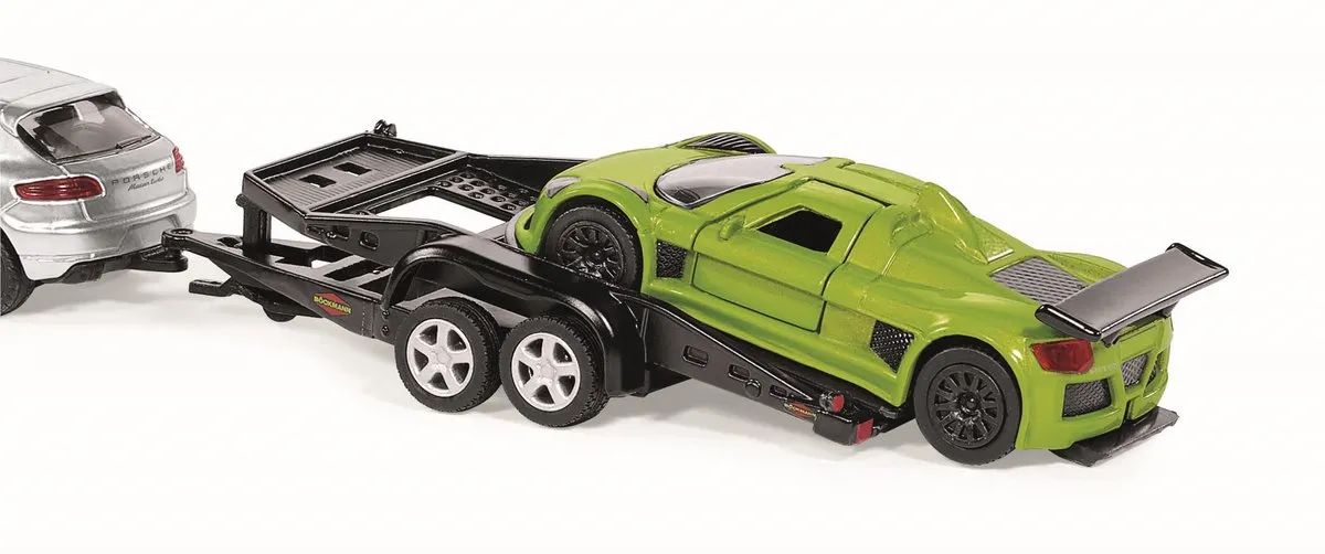 SIKU 2544 Porsche Macan met Transportaanhanger Gumpert Apollo 1:55 - Zilver/Groen