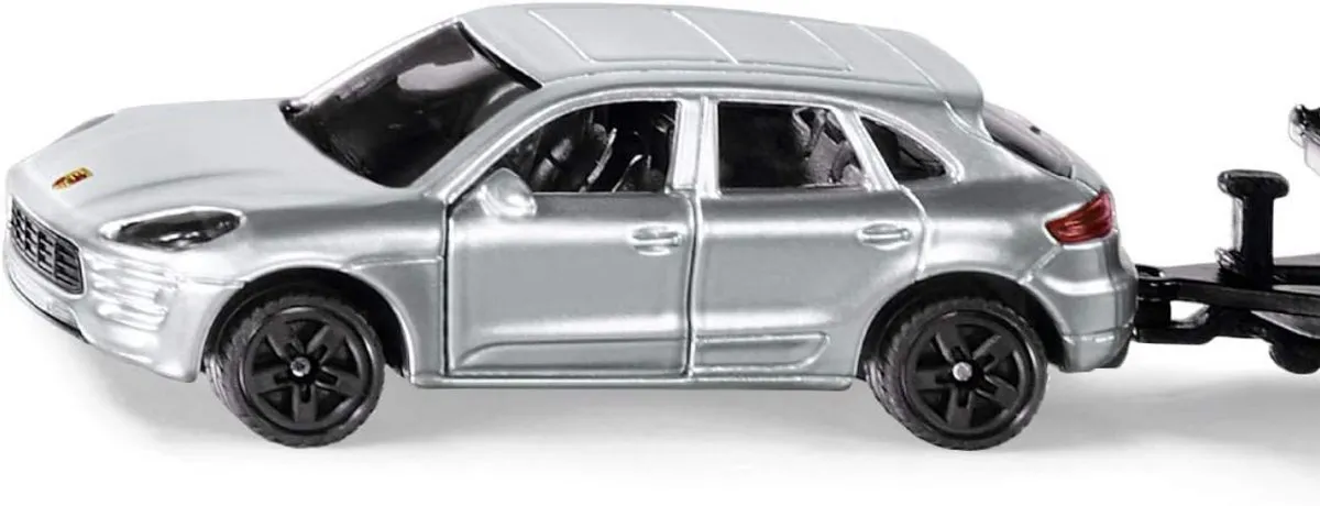 SIKU 2544 Porsche Macan met Transportaanhanger Gumpert Apollo 1:55 - Zilver/Groen