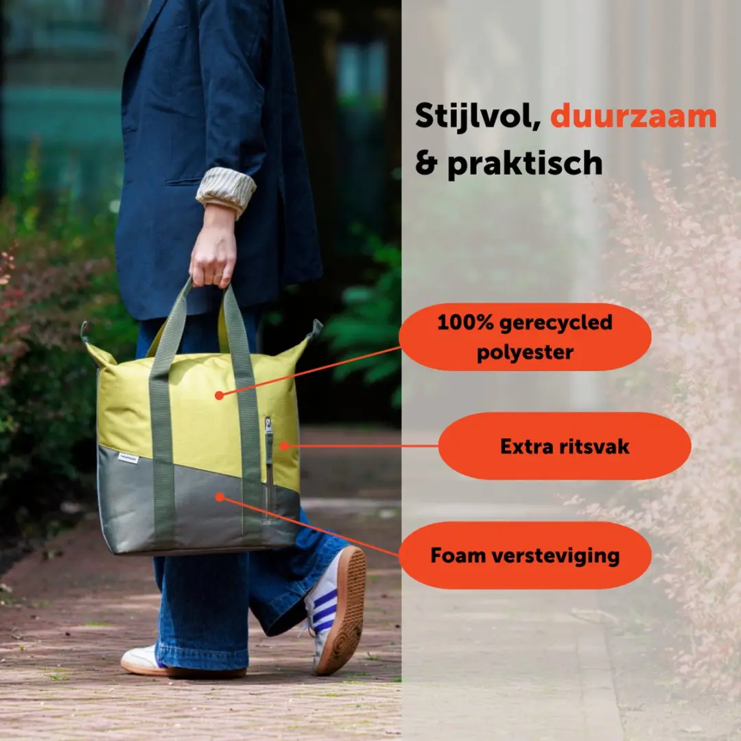 New Looxs Oslo Kota Fietsshopper - 24L - Olive/Yellow - afbeelding 3 van 6