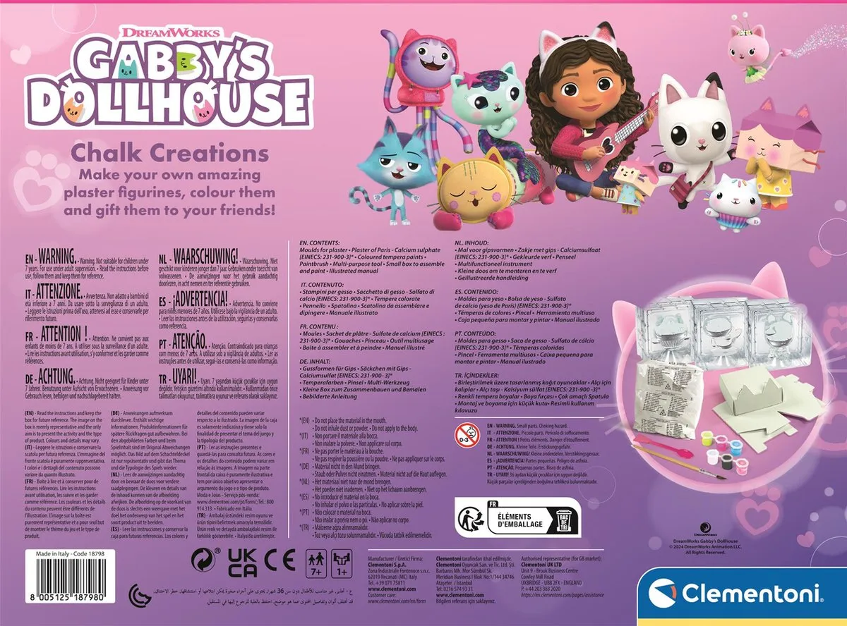 Clementoni Gabby's Dollhouse Chalk Creations - Gipsen Beeldjes Maken & Schilderen Multicolor