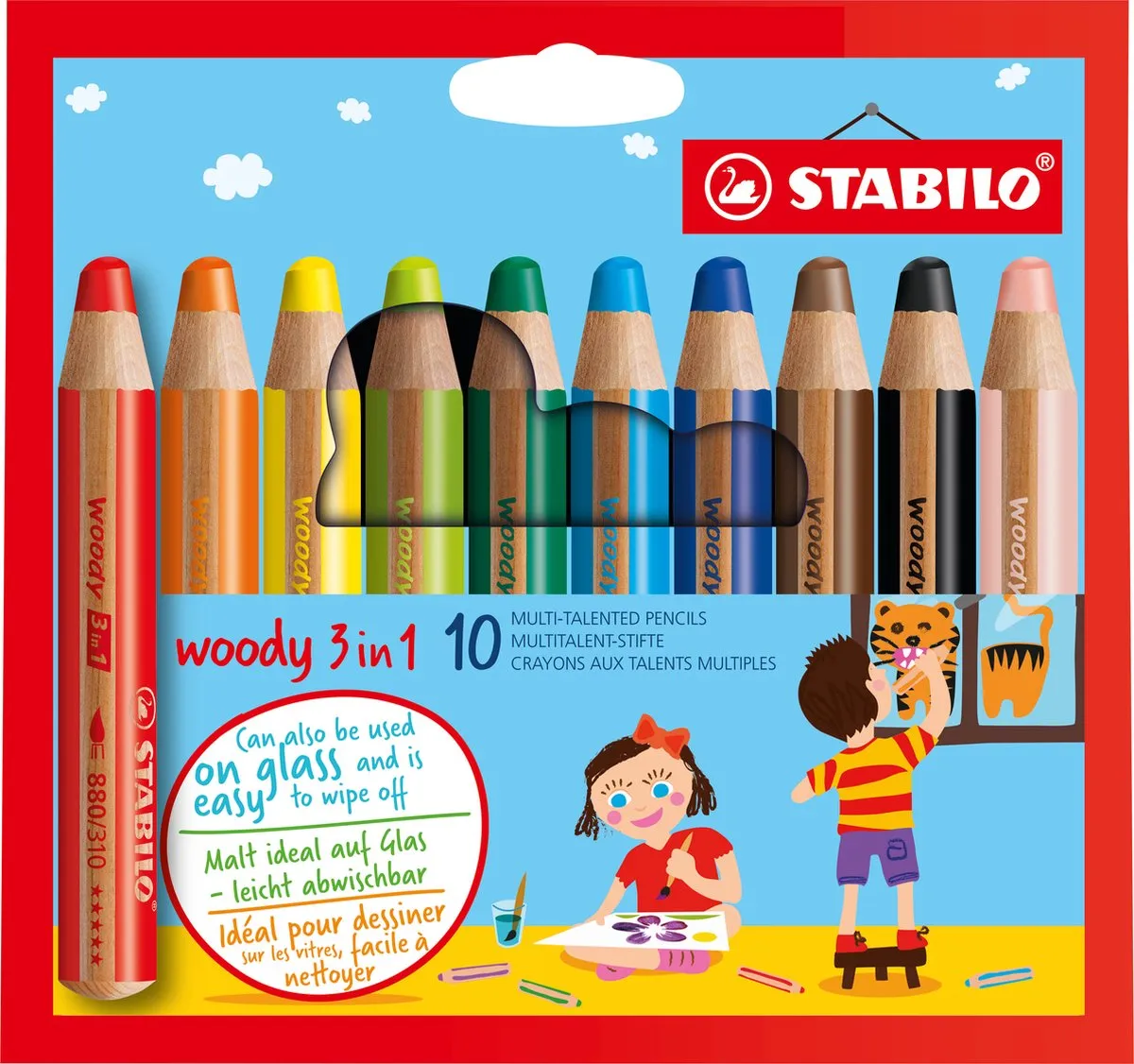 STABILO woody 3 in 1 - Multi Talent Kleurpotloden - Etui Met 10 Kleuren