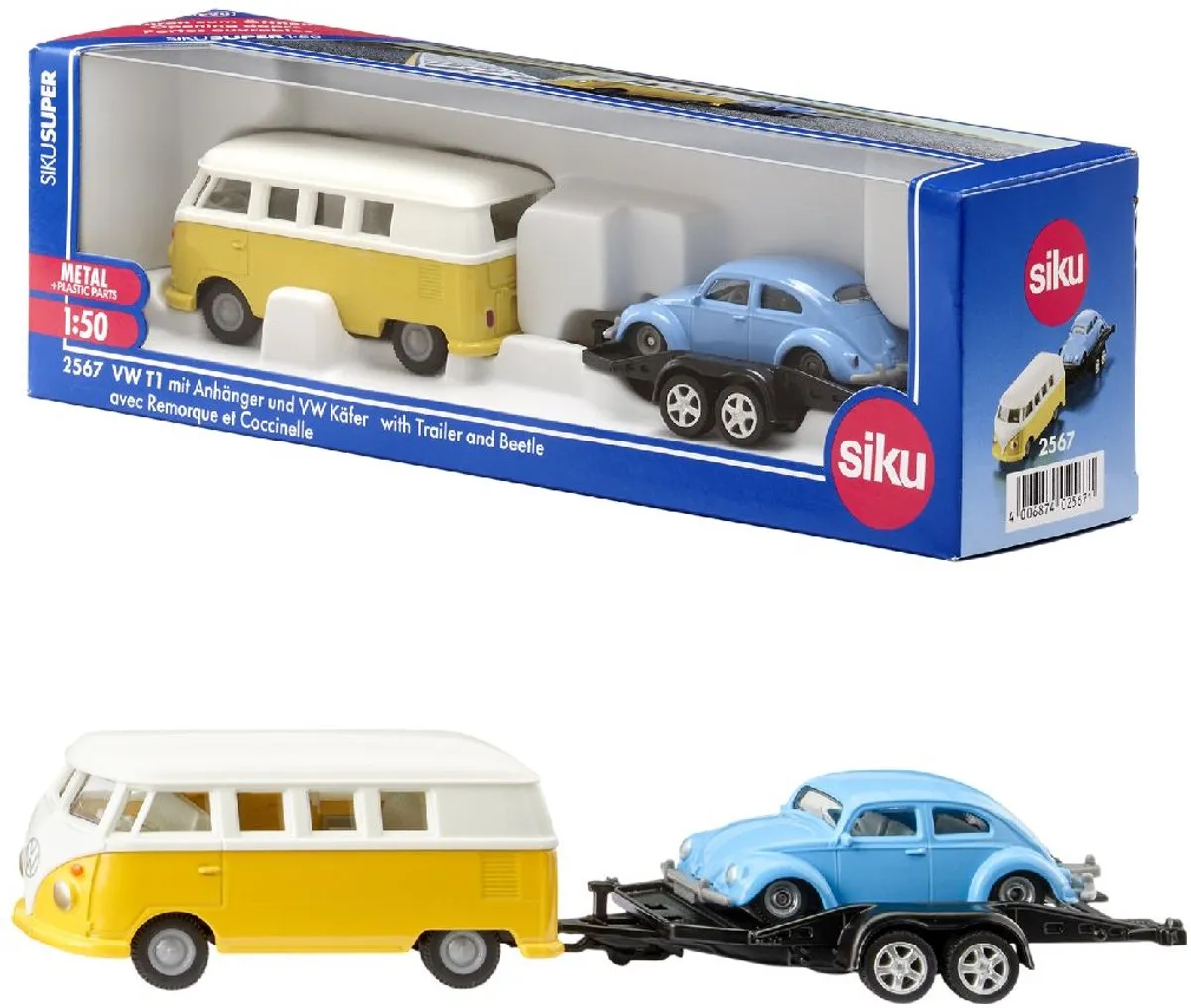 SIKU 2567 VW T1 Samba met Transportwagen & Kever - 1:50 - Metaal/Kunststof - Multicolor - afbeelding 6 van 6
