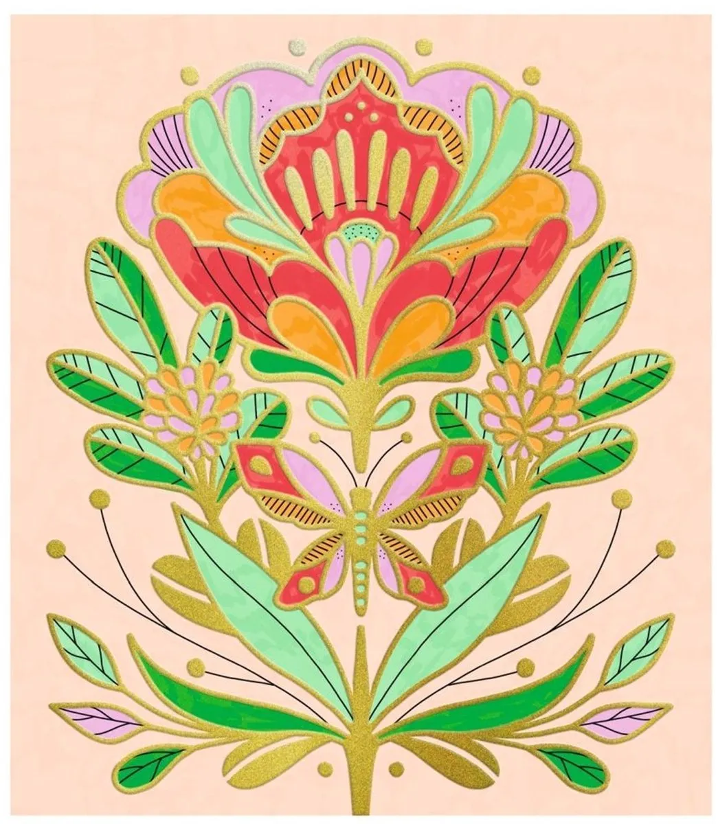 Djeco Artistic Color Flora - 4 Kleurkaarten & 6 Penseelstiften Multicolor