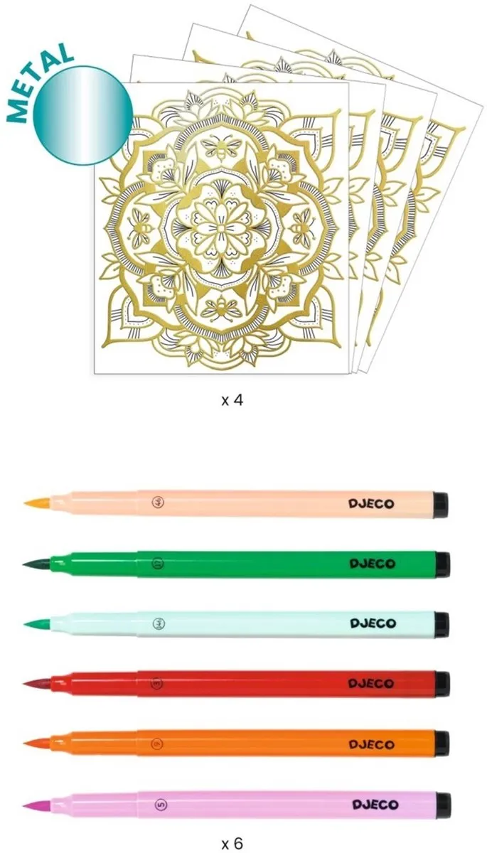 Djeco Artistic Color Flora - 4 Kleurkaarten & 6 Penseelstiften Multicolor