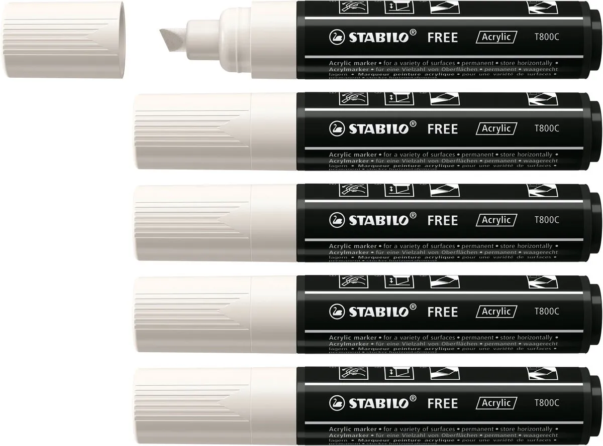 STABILO Free T800C Acryl Marker Schuine Punt 4-10mm - Wit