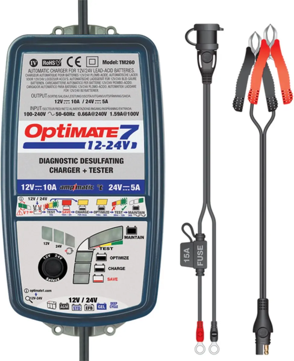 Tecmate OptiMate 7 TM260 Acculader - 12V/24V 10A - afbeelding 6 van 6