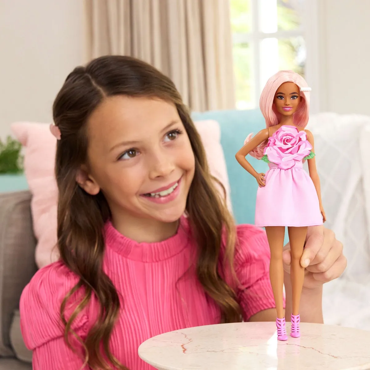 Barbie Pop 2016189 - Modepop - Roze jurk & haar