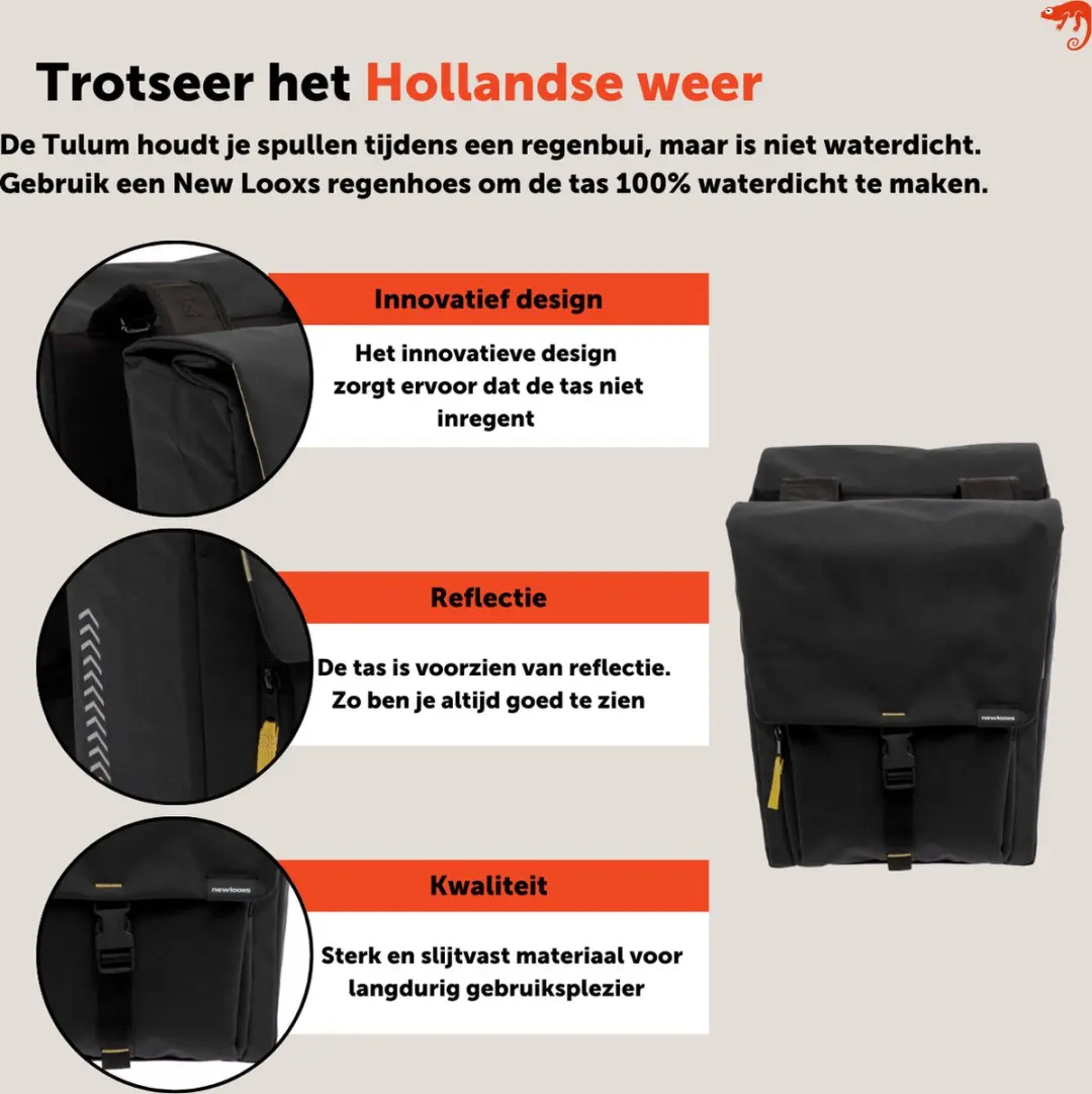 New Looxs Tulum Double Dubbele Fietstas 32L - Zwart - afbeelding 6 van 6