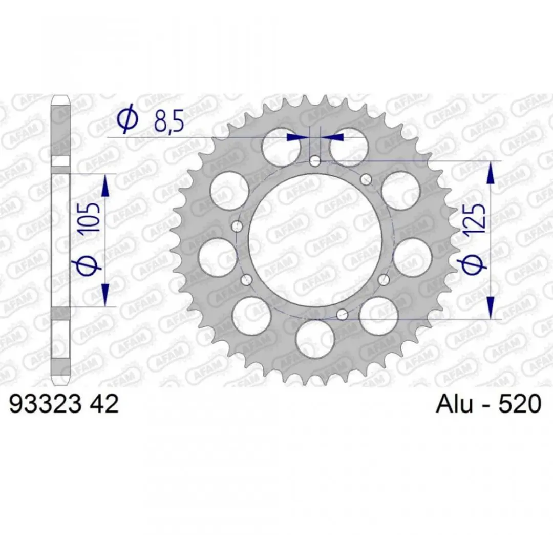 Couronne transmission Afam pour moto Gas gas 250 Pampera 2002 42 dts P 520 Neuf