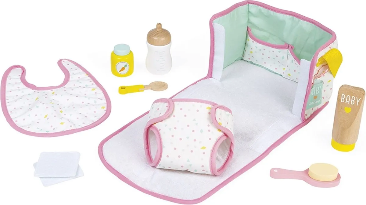 Janod J06501 Poppen Verschoningstas - 8 Accessoires - Multikleur