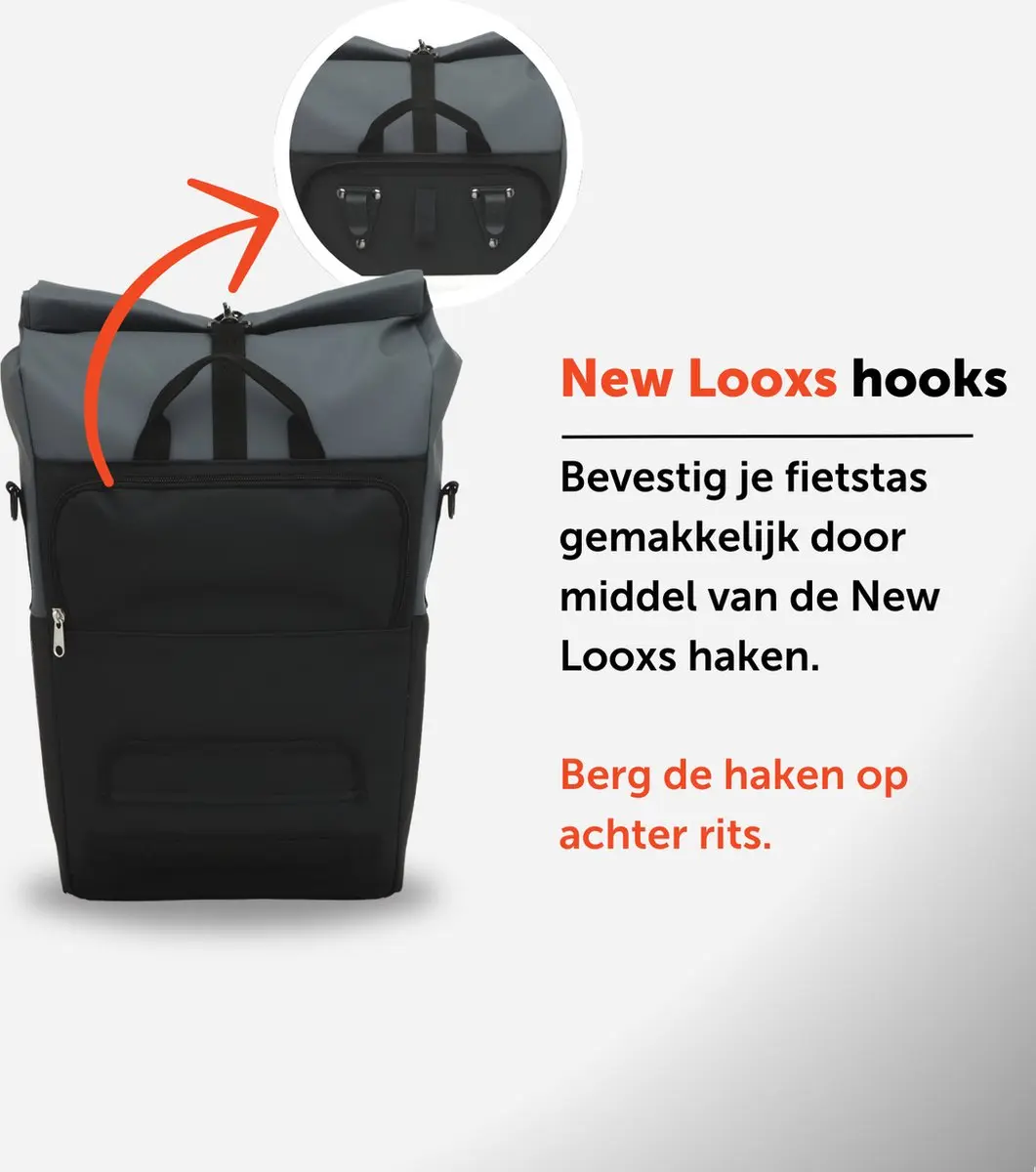 New Looxs Nyborg Single Fietstas - 13 inch Laptopvak 17L - Zwart/Grijs - afbeelding 3 van 6