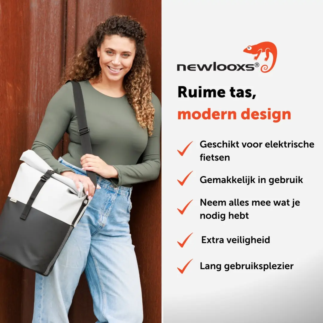 New Looxs Nyborg Single Fietstas - 13 inch Laptopvak 17L - Zwart/Grijs - afbeelding 2 van 6